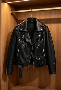 Chaqueta de Motociclista de Cuero Genuino para Hombre, Cuello Camisero, Cierre de Cremallera, Corte Regular, para Otoño - Product Image 3