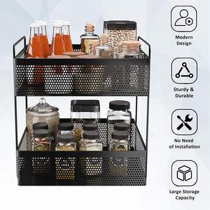 Panier de rangement en métal contemporain avec poignées en bois pour étagère - Product Image 2