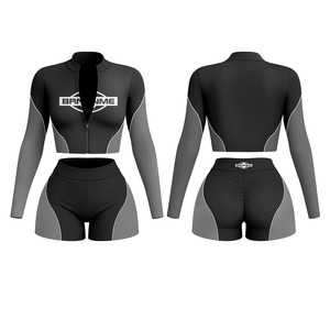 Summer Clothes Women Custom Streetwear <b>Workout</b> Sets Zip up Short Sleeve <b>Jacket</b> and Shorts 2 Piece Shorts Set Tracksuit for Women - Product Image 1