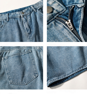 Shorts Bermuda en jean taille haute pour homme, bleu uni, en coton, décontracté, avec fermeture boutonnée et poches, tissu délavé - Product Image 5