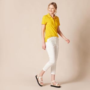 Polo en coton uni pour femme, manches courtes, décontracté, jaune, tissu tissé, longueur normale - Product Image 4