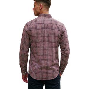 Chemise en flanelle à carreaux mauve poussiéreux pour homme, manches longues, boutonnée, décontractée, en tissu brossé doux, style streetwear, vente en gros - Product Image 2