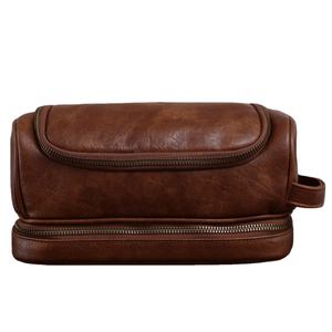 กระเป๋าหนังแท้กันน้ำสไตล์วินเทจสำหรับผู้ชายชุดเครื่องแป้งชุดที่โกนหนวดมีซิปของขวัญ TYG-0009B - Product Image 1
