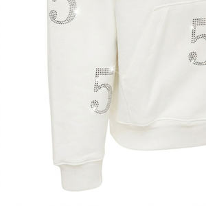 Custom <b>White</b> Zip <b>Hoodie</b> Silver Rhinestone Print <b>Oversized</b> Heavyweight 100% Men's Sweatshirt - Product Image 2