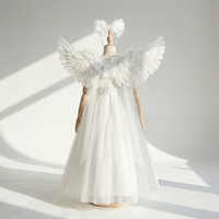 Robe de bal longue blanche avec ailes d'ange, robe de princesse formelle pour mariage, robe de demoiselle d'honneur pour filles, robe de demoiselle d'honneur pour fête, manches à volants en satin