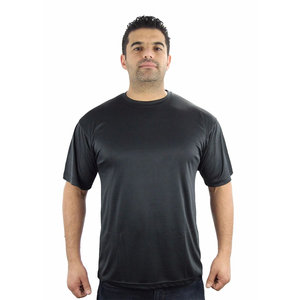 T-shirt pour homme, noir, manches courtes, col rond, coupe classique, décontracté, couleur unie, séchage rapide, jersey tricoté en polyester - Product Image 1
