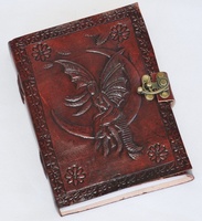 Carnet de notes en cuir celtique véritable fait main, motif Lune Féerique, reliure cousue, couverture en cuir gaufré, haute qualité