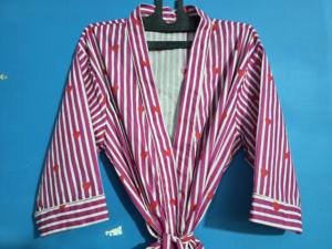 Bata Kimono de Algodón con Estampado de Corazones y Rayas Rosas, Bata de Baño Kimono de Algodón Indio, Vestido Largo de Verano para Mujer - Product Image 5