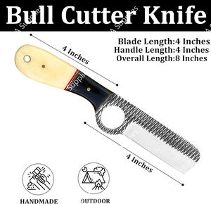 Couteau de chasse/camping à lame fixe en acier inoxydable, dos droit, avec trou pour le pouce, manche en os de chameau et résine, longueur totale 8 pouces, OEM/ODM - Product Image 6