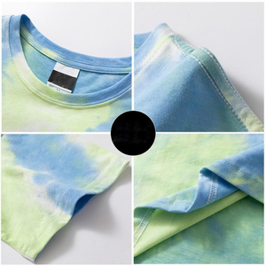 100% Heavyweight Cotton <b>Knitted</b> <b>Tie</b>-Dye Graphic T-Shirt 180gsm Soft Gradient Color Unisex Streetwear Custom Printed Men - Product Image 6