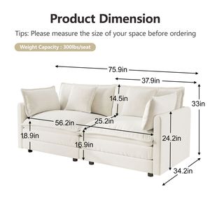 Juego de Sofás de 3 Piezas para Sala de Estar, Cómodos y Extra Grandes, Sofá de 2 y 3 Plazas con Asientos Profundos para el Hogar - Product Image 5