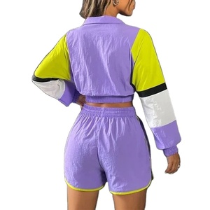 Ensemble survêtement coupe-vent personnalisé pour femme, avec pull à demi-zip, crop top et short, blocs de couleur, coupe-vent crop top 2026 - Product Image 6