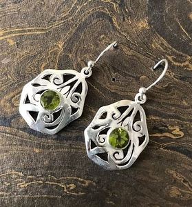 Women's Silver Classic Geometric Peridot Gemstone Drop <b>Earrings</b> Hexagon Shape <b>Green</b> Stone Bohemian Jewelry Everyday Wear - Product Image 3