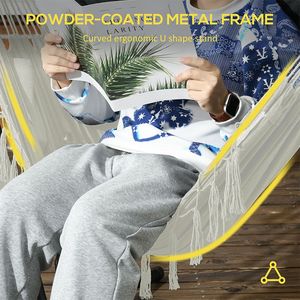 Sedia Amaca da Esterno Bianco Crema con Supporto, Dondolo Sospeso con Tasca Laterale e Poggiatesta - Product Image 4