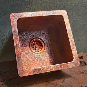 Fregadero de cocina de cobre martillado a mano, estilo rústico con delantal frontal, fregadero de cocina de cobre puro de un solo tazón con acabado antiguo para el hogar - Product Image 2