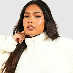 Wholesale Custom 1/4 <b>Quarter</b> <b>Zip</b> Pullover Hoodie for <b>Women</b> Thick Embroidered Stand <b>Sweatshirt</b> Rhinestone Washed Winter - Product Image 4
