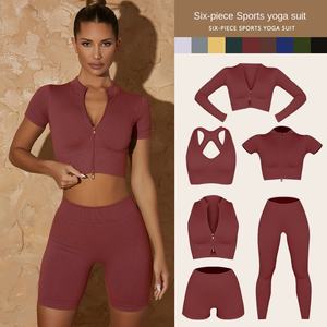 Nuevo Conjunto Deportivo de 2 Piezas para Mujer, Transpirable y Sin Costuras, para Yoga, Manga Larga, Cintura Alta, Pantalones Cortos Ajustados, Leggings - Product Image 4