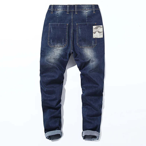 Jean cargo en denim délavé foncé pour homme, coupe droite, décontracté, avec poches avant, haute élasticité, jambe large, style professionnel - Product Image 4