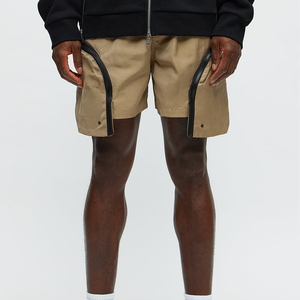 Shorts décontractés pour hommes en kaki avec poches zippées, taille mi-haute, fermeture élastique, tissu tissé à séchage rapide, design uni - Product Image 1