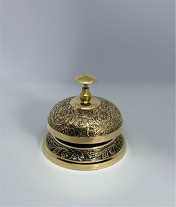 Cloche de service en laiton doré antique à motif floral, cloche à bouton-pression gravée, cloche de réception vintage pour hôtel, cloche de comptoir de restaurant, cloche de table - Product Image 2