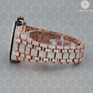 Charm_Jewels Luxury Tonneau Mechanical <b>Watch</b> Rose Gold <b>Diamond</b> Encrusted Analog Chronograph Stainless Steel Band 42mm - Product Image 4