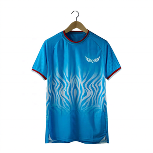 Camiseta Deportiva Azul de Manga Corta para Hombre, Diseño Sólido, Secado Rápido, Cuello Redondo, Corte Regular, Estampado Digital Frontal, Tejido de Jersey de Seda/Algodón - Product Image 1