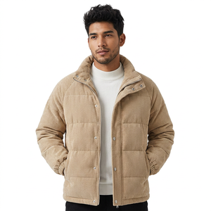 Men's <b>Winter</b> Jacket Stand Collar Zipper Front Logo Casual Thick Warm Coat Regular Fit Solid Color - Product Image 2