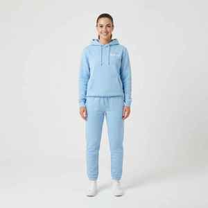 Ensemble de survêtement à capuche en polaire bleu clair pour femme, décontracté, toutes saisons, coupe classique, manches longues, couleur unie, respirant, vêtements de sport - Product Image 3