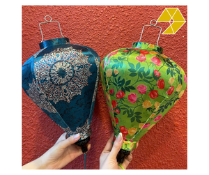 Teal Blue Silk Lantern with Mandala <b>Pattern</b> Apple Green Silk Lantern with Floral <b>Pattern</b> Silk Lantern Waterproof Hanging Decor - Product Image 1