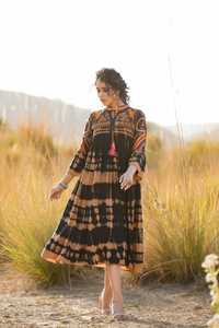 ชุดแม็กซี่เดรสปักลายมัดย้อมแขนสามส่วนสไตล์โบฮีเมียนปักลายแฟชั่นสไตล์โบฮีเมียน - Product Image 2