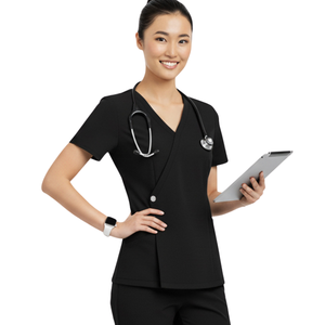 Conjunto de Uniforme Médico Unisex de Spandex/Algodón con Blusa Cruzada con Broches Laterales y Pantalones con Bolsillos Funcionales, Directo de Fábrica - Product Image 1