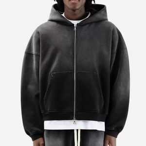 Sudadera Unisex de Algodón 100% con Cremallera, Estilo Vintage, Lavado Ácido, Bordada, de Corte Holgado y Hombros Caídos, para Hombre, OEM/ODM - Product Image 1