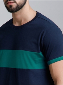 Camiseta Casual de Manga Corta para Hombre, Color Azul Marino y Verde, Sin Cuello, Tejida, Doble Botonadura, 100% Algodón, Transpirable, para Verano - Product Image 5