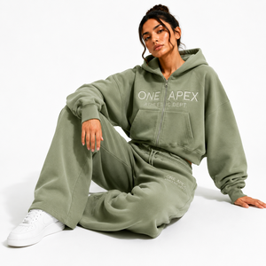 เสื้อฮู้ดซิปสีเขียวเซจ ONE APEX และกางเกงวอร์มขายาวทรงหลวมสำหรับผู้หญิง ทรงปกติ สไตล์ไฮสตรีท แห้งเร็ว ผ้าฝ้ายเฟรนช์เทอร์รี่สำหรับฤดูหนาว - Product Image 6