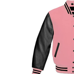Veste universitaire rose pour homme, manches en cuir PU, lettre M brodée, style preppy, coupe classique, col rabattu, automne - Product Image 5