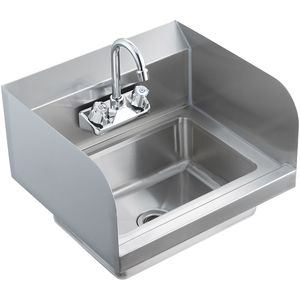 Rubinetto per lavello a parete in acciaio inox per cucina commerciale con paraspruzzi laterale, piccolo lavello per lavaggio mani in acciaio inox - Product Image 1