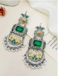 Pendientes de Aleación Étnica Kashmirí con Piedra Moissanita para Mujer, Lujosos, Tradicionales Indios, para Fiestas - Product Image 2