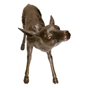 Bronze Deer Sculpture Outdoor Garden Decor Handmade Animal <b>Figure</b> Traditional Style Floor Mount 42.5 In Height - Product Image 3