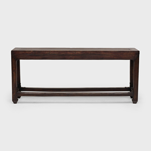 Banc en bois de style chinois antique, inspiré du style Ming, brun foncé, recouvert de fer, pour couloir long, mobilier de siège. - Product Image 1