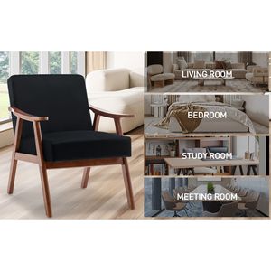 Poltrona Moderna Mid-Century con Struttura in Legno Massello e Schienale Extra Spesso, Poltrona Wingback per Camera da Letto e Soggiorno - Product Image 2