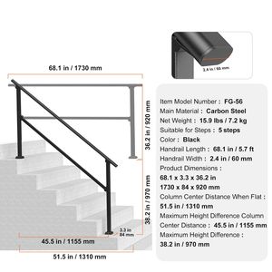 Kit Corrimano a 5 Gradini in Acciaio al Carbonio per Scale, Corrimano Transizionale per Interni ed Esterni, Facile Installazione - Product Image 5