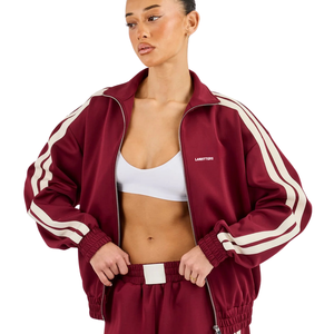 Womens Full <b>Zip</b> High Collar Tracksuit Set Three <b>Side</b> Stripe Top Wide Leg <b>Trousers</b> Elastic Drawstring Waist 2 Piece Casual Outfit - Product Image 3