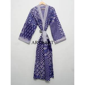 Robe Kimono Vintage en Coton Imprimé Floral pour Femme, Col en V, Fermeture à Cordon, Respirante, Séchage Rapide, Coupe Décontractée, Idéale pour l'Été - Product Image 1