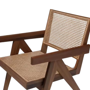 Sillones de madera de teca de diseño escandinavo con respaldo y asiento de ratán de la mejor calidad a la venta - Product Image 2