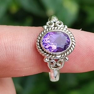 Amethyst <b>Ring</b> Handmade Sterling Silver Bezel Setting Natural Purple Oval Gemstone <b>Boho</b> Jewelry February Birthstone - Product Image 2