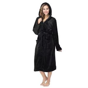 Albornoz de franela largo, suave y cálido para invierno, con capucha, para mujer, grueso, de forro polar, disponible en stock local de fábrica. - Product Image 5