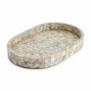 Plateau ovale en nacre, mosaïque de coquillages artisanale, plateau décoratif, vente en gros, plateau de service pour table basse en nacre incrustée pour hôtel - Product Image 1