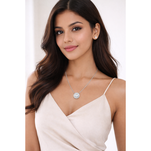 925 Sterling <b>Silver</b> Diamond Halo <b>Pendant</b> Necklace Minimalist Design Polished Finish <b>Chain</b> Women Gift - Product Image 5