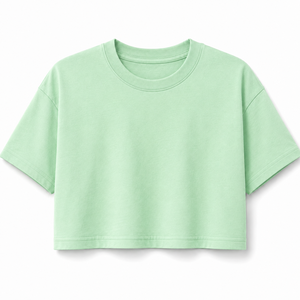 เสื้อครอปท็อปผู้หญิง แขนสั้น คอกลม สีพื้น ผ้าฝ้าย 100% ระบายอากาศ แห้งเร็ว 180 กรัม ทรงเอซิมเมตริก สวมใส่สบายๆ สำหรับฤดูใบไม้ผลิ - Product Image 1