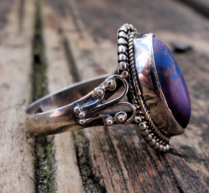 Bohemian Style Purple Copper Turquoise <b>Statement</b> <b>Ring</b> for Women Classic Sterling Silver Wedding Gift <b>Ring</b> - Product Image 2